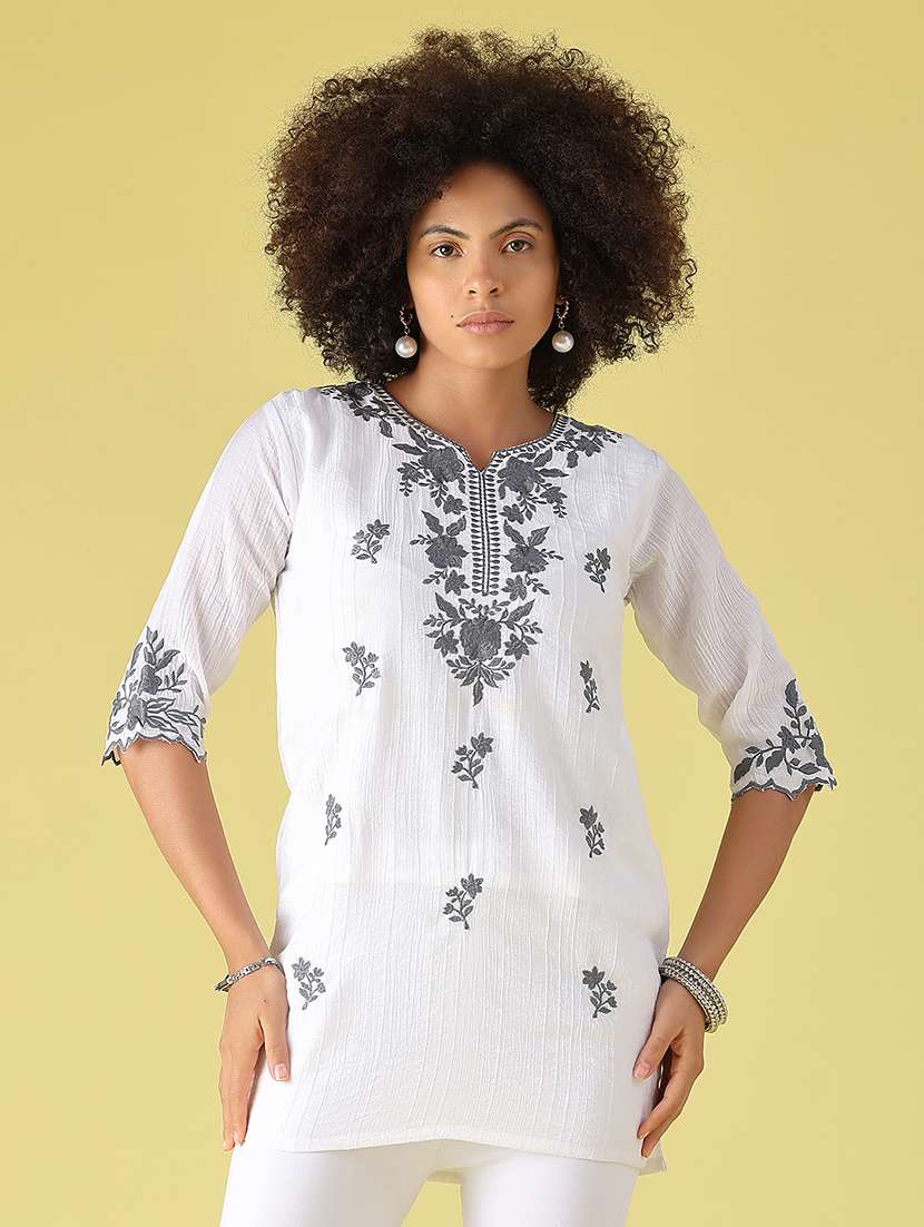 women embroidered notch neck straight kurti - 22515404 -  Standard Image - 2