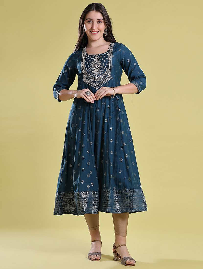 Women Printed Three Quarter Sleeve Anarkali Kurta - 22515452 -  Standard Image - 2