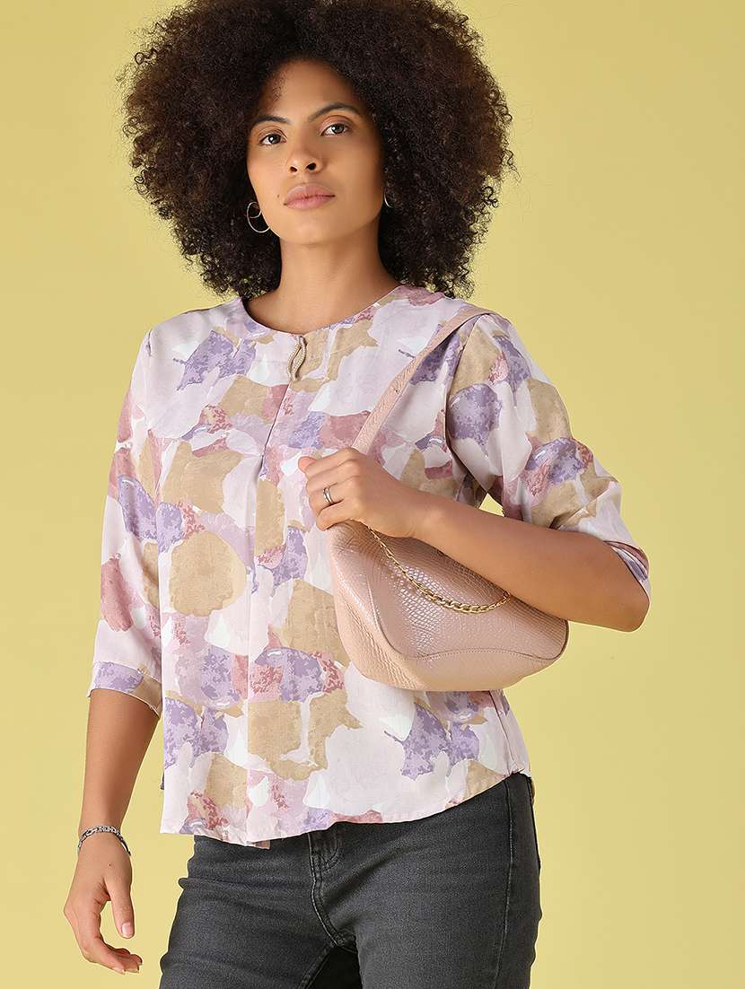 women printed three quarter sleeves regular top
