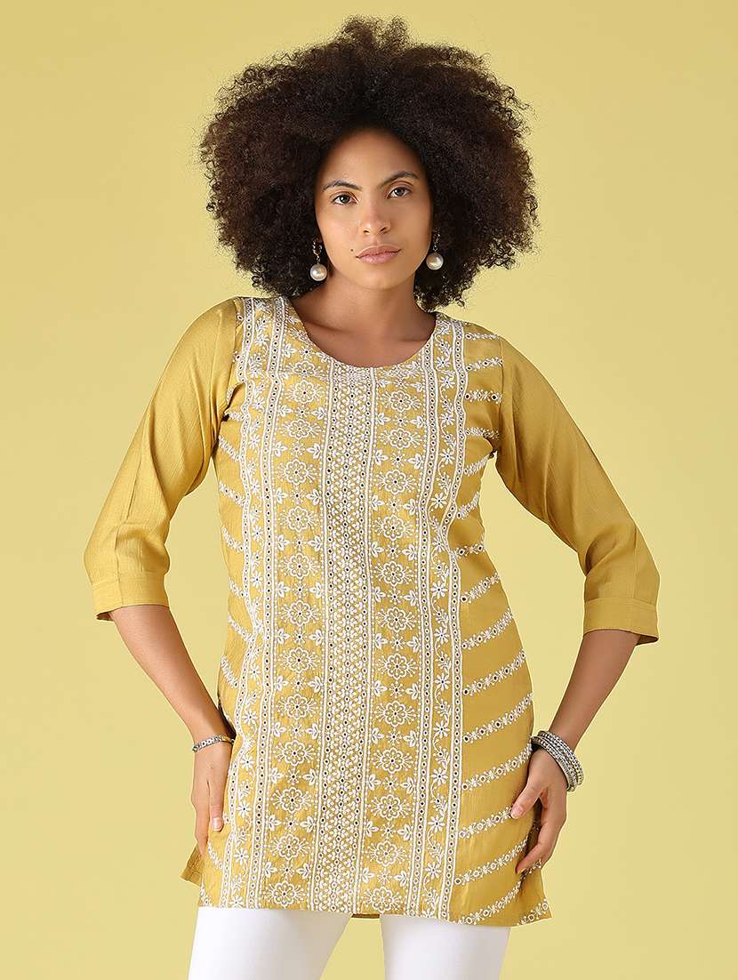 Women Embroidered Three Quarter Sleeve Straight Kurti - 22516442 -  Standard Image - 2