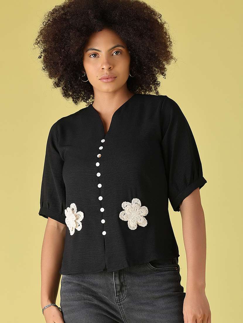 women applique detailed short sleeves regular top
