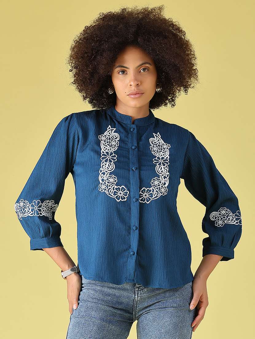 Women Embroidered Three Quarter Sleeves Regular Top - 22516509 -  Standard Image - 2