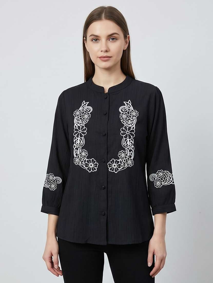 women embroidered three quarter sleeves regular top