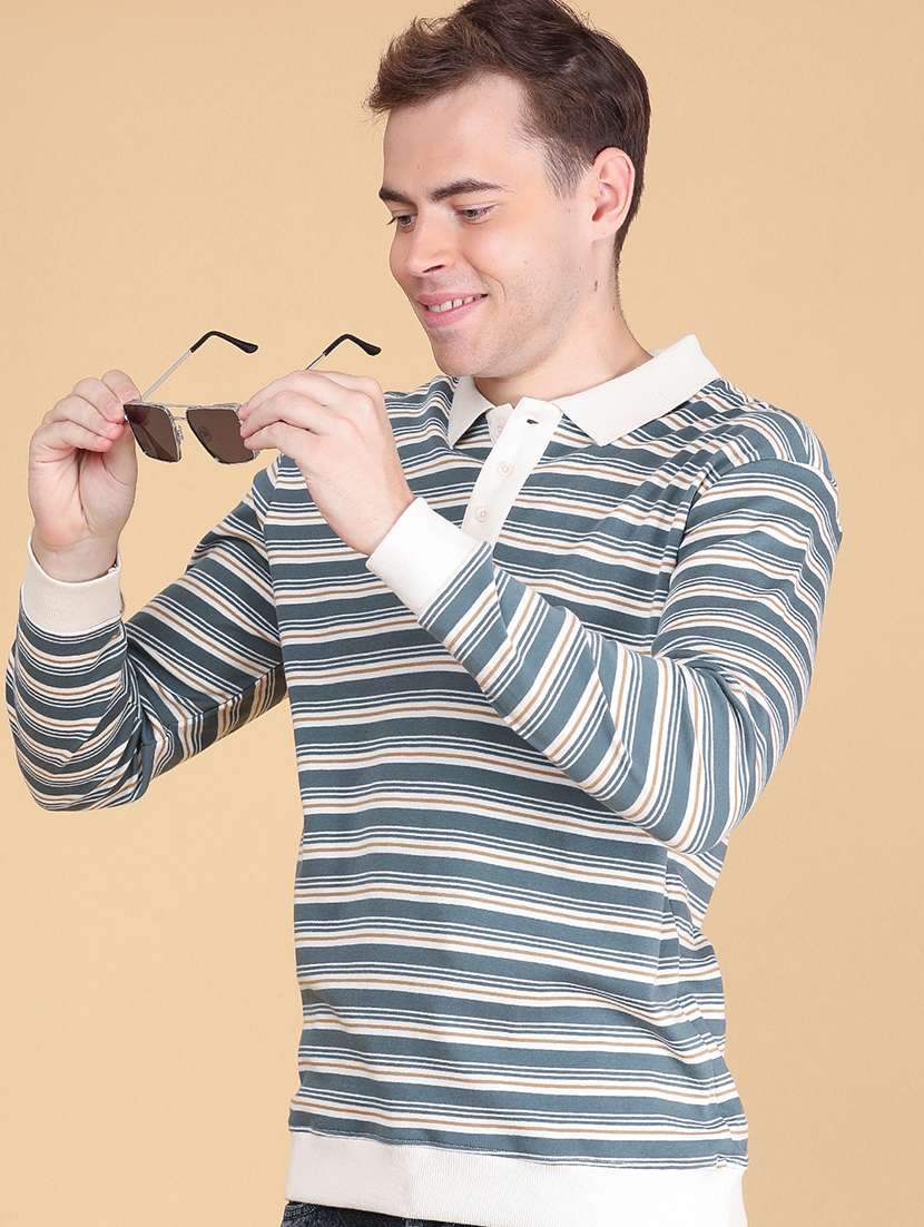 men striped long sleeves polo t-shirt