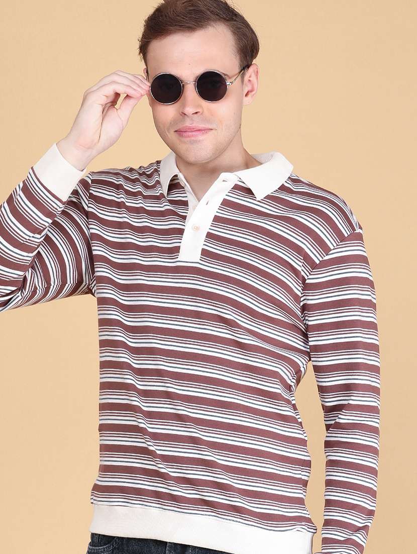 men striped long sleeves polo t-shirt