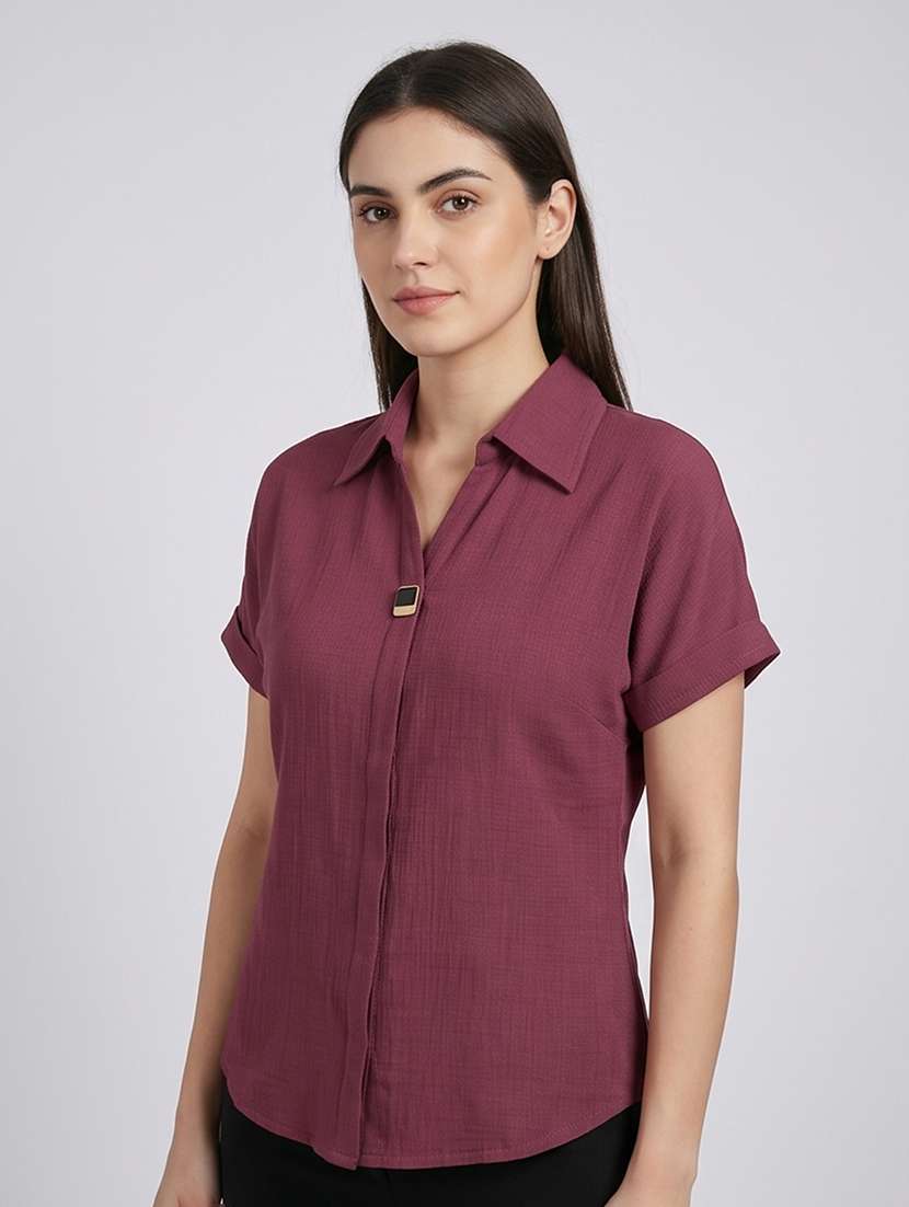 women solid short sleeves regular top