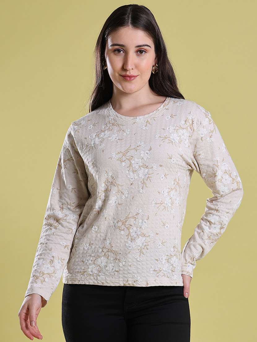Women Self Design Long Sleeves Regular Fit T-shirt - 22516604 -  Standard Image - 2