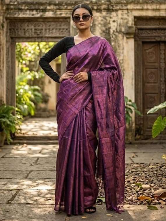 women solid plain saree with blouse