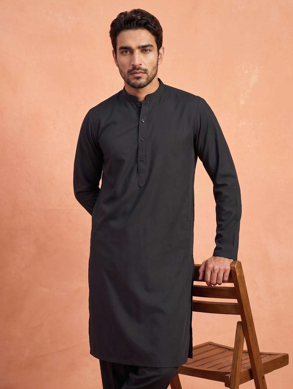 men solid mandarin neck kurta pyjama set