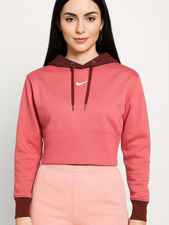women colorblocked long sleeves hooded crop sweatshirt - 22517830 -  Standard Image - 2