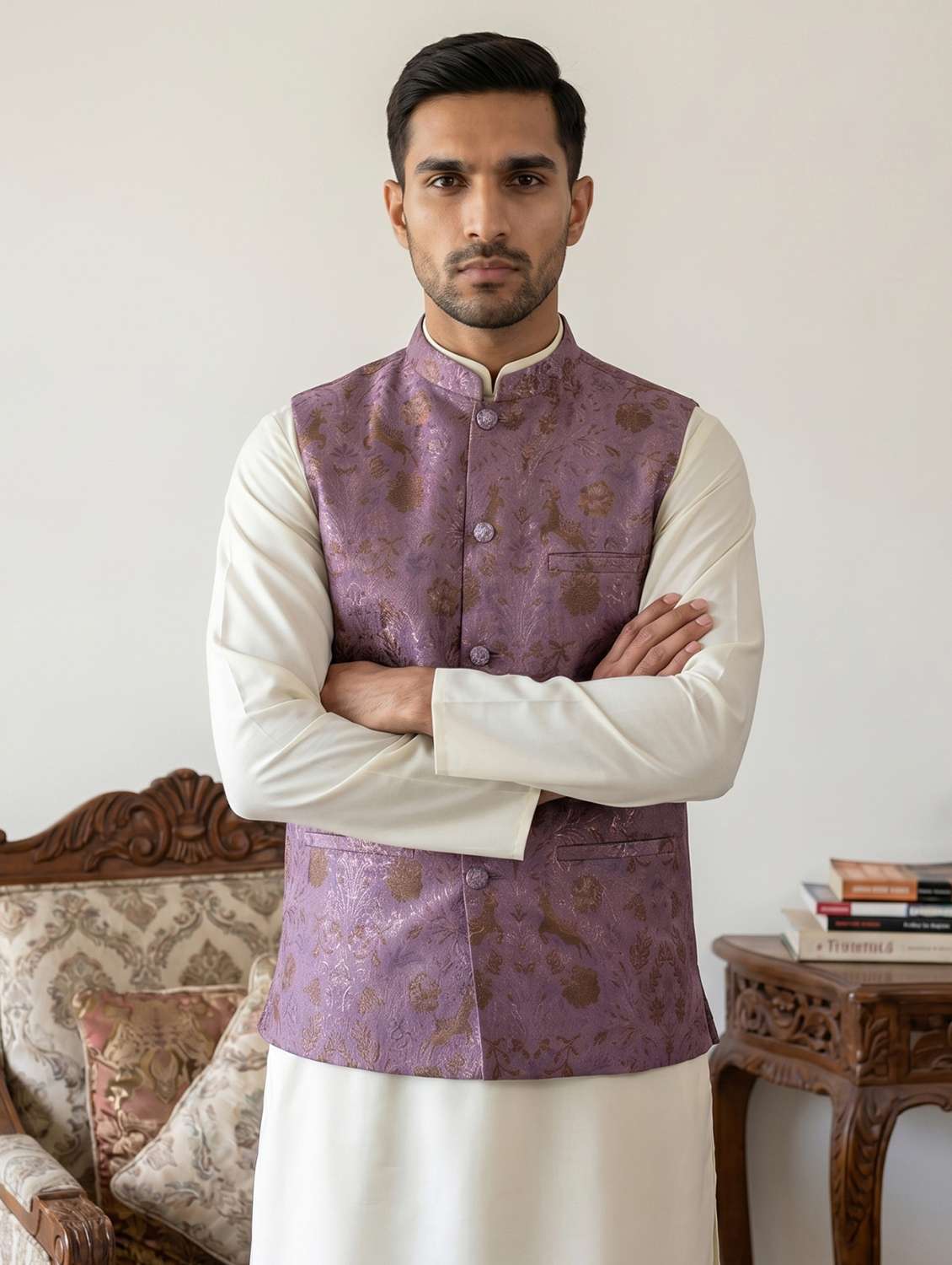 men self design mandarin neck nehru jacket - 22517925 -  Standard Image - 2