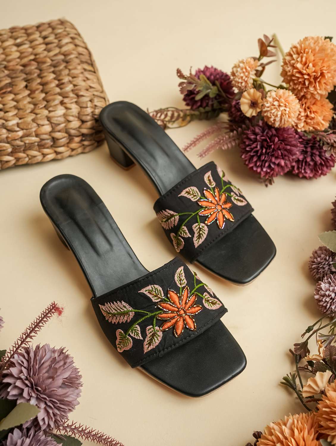 women embroidered slip on open toe sandal