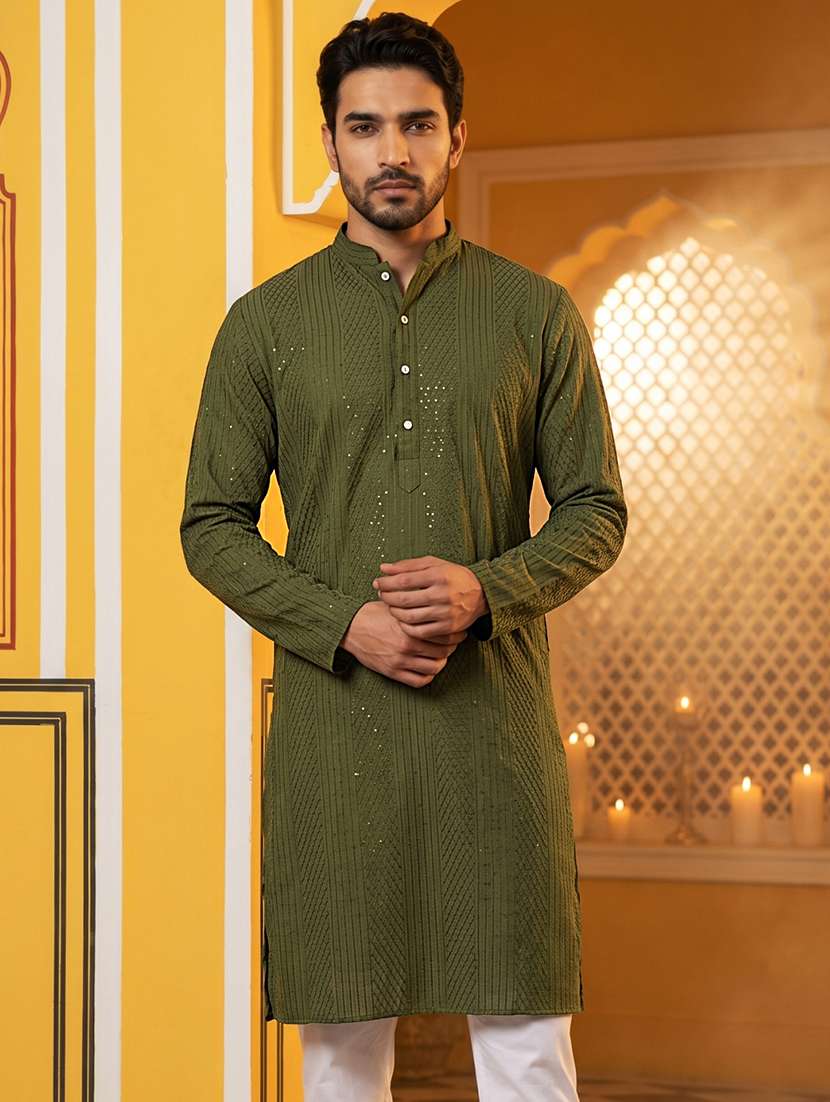 Men Embroidered Mandarin Neck Long Kurta - 22518246 -  Standard Image - 2