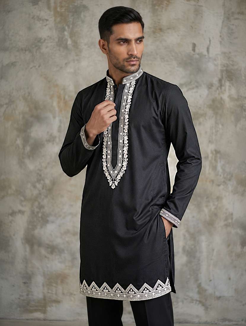 Men Embroidered Mandarin Neck Long Kurta - 22518252 -  Standard Image - 2