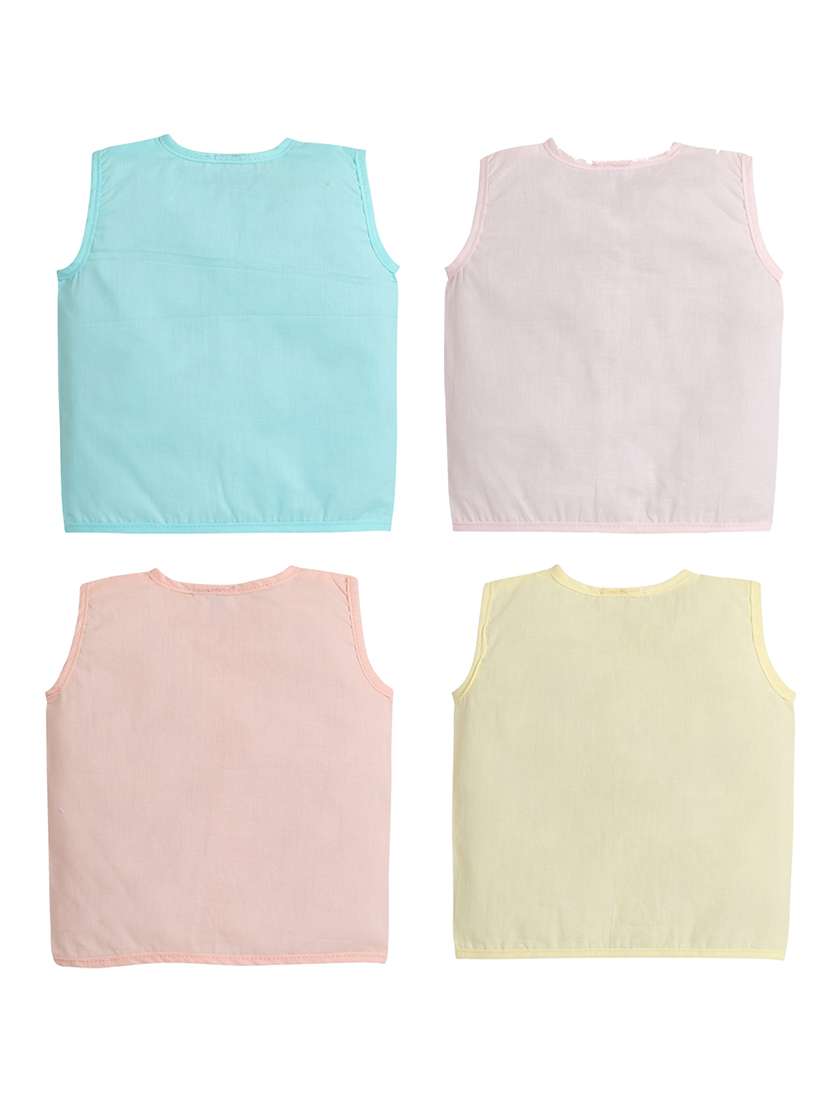 kids pack of 4 solid sleeveless jhabla - 22518283 -  Standard Image - 2