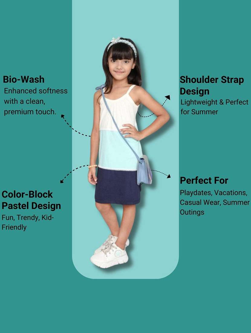 girls colourblocked shoulder strap a-line dress - 22518337 -  Standard Image - 2