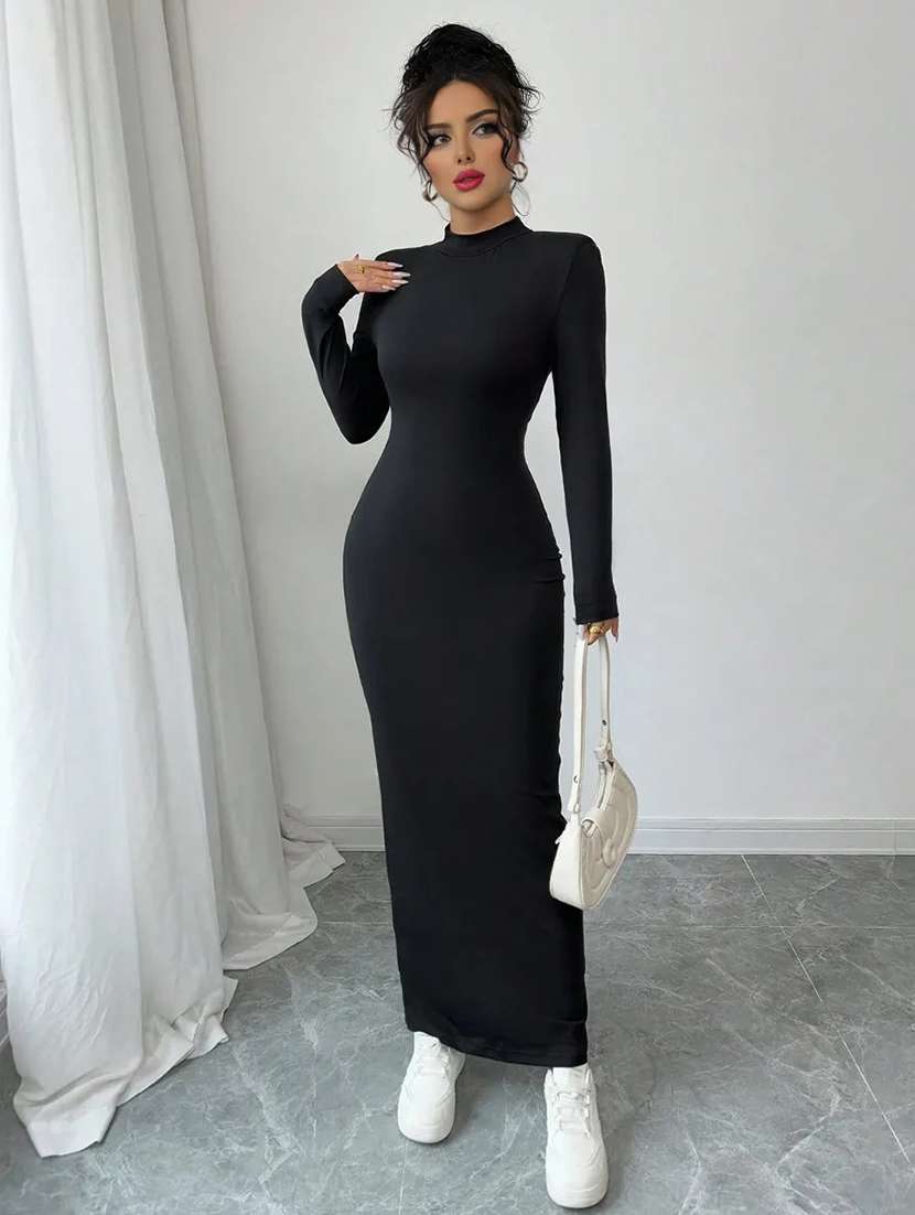 women solid high neck bodycon dress - 22518355 -  Standard Image - 2