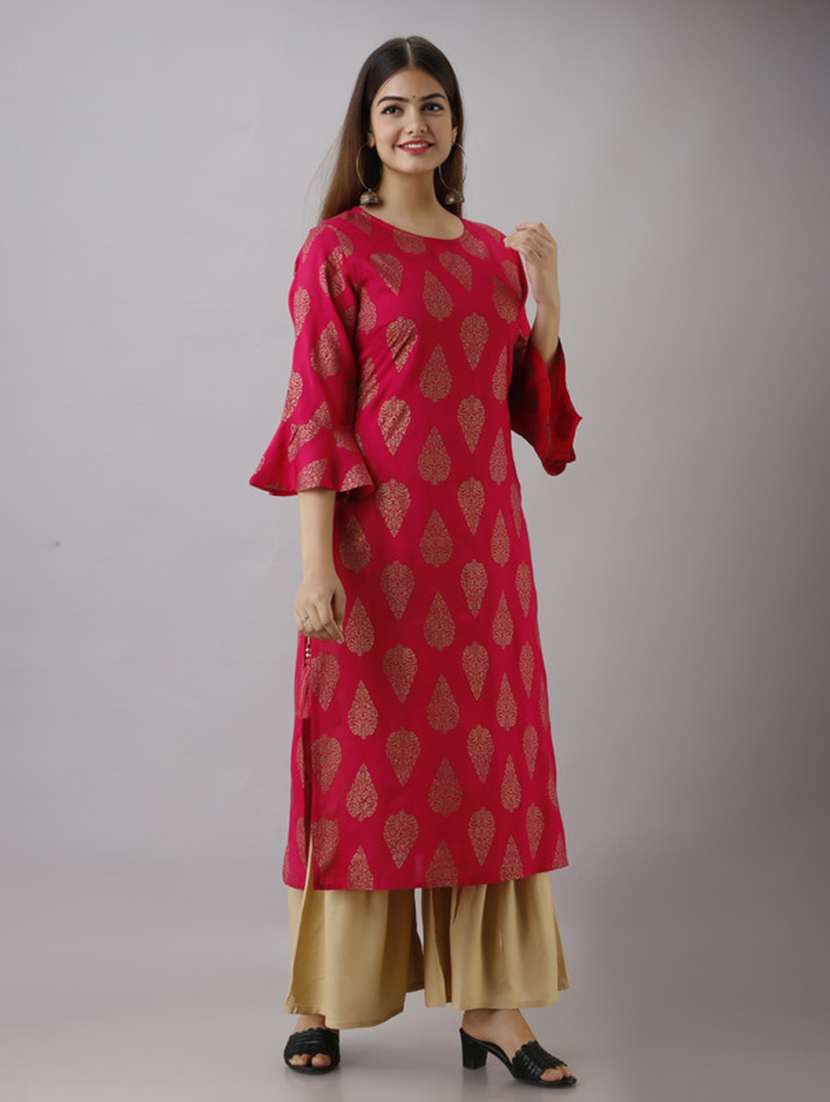 Women Printed Three Quarter Sleeve Kurta Sharara Set - 22518364 -  Standard Image - 2