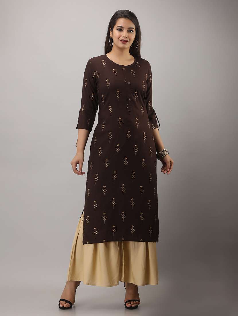 women printed three quarter sleeve kurta sharara set