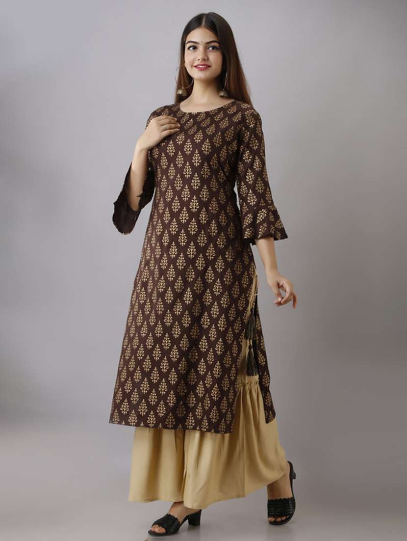 women printed three quarter sleeve kurta sharara set - 22518382 -  Standard Image - 2
