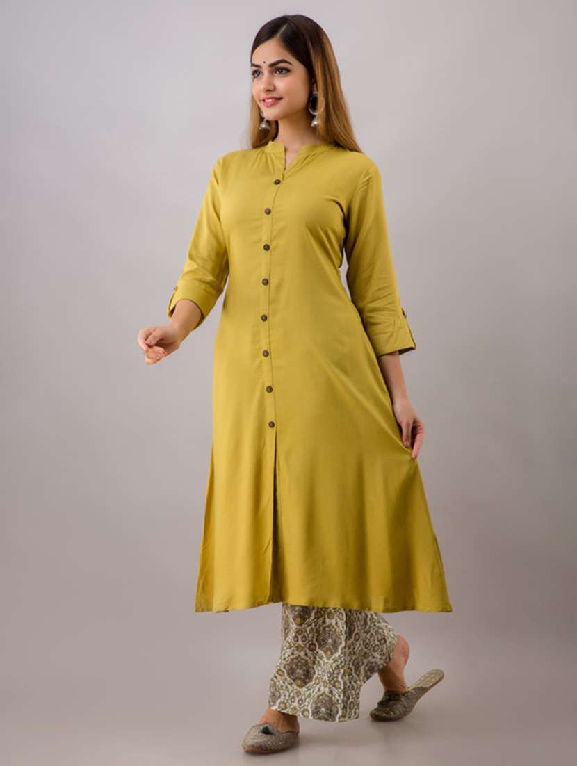 Women Solid Three Quarter Sleeve Kurta Palazzo Set - 22518405 -  Standard Image - 2