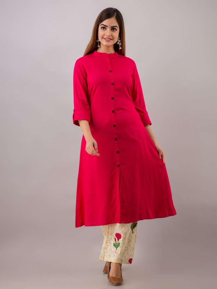 women solid three quarter sleeve kurta palazzo set