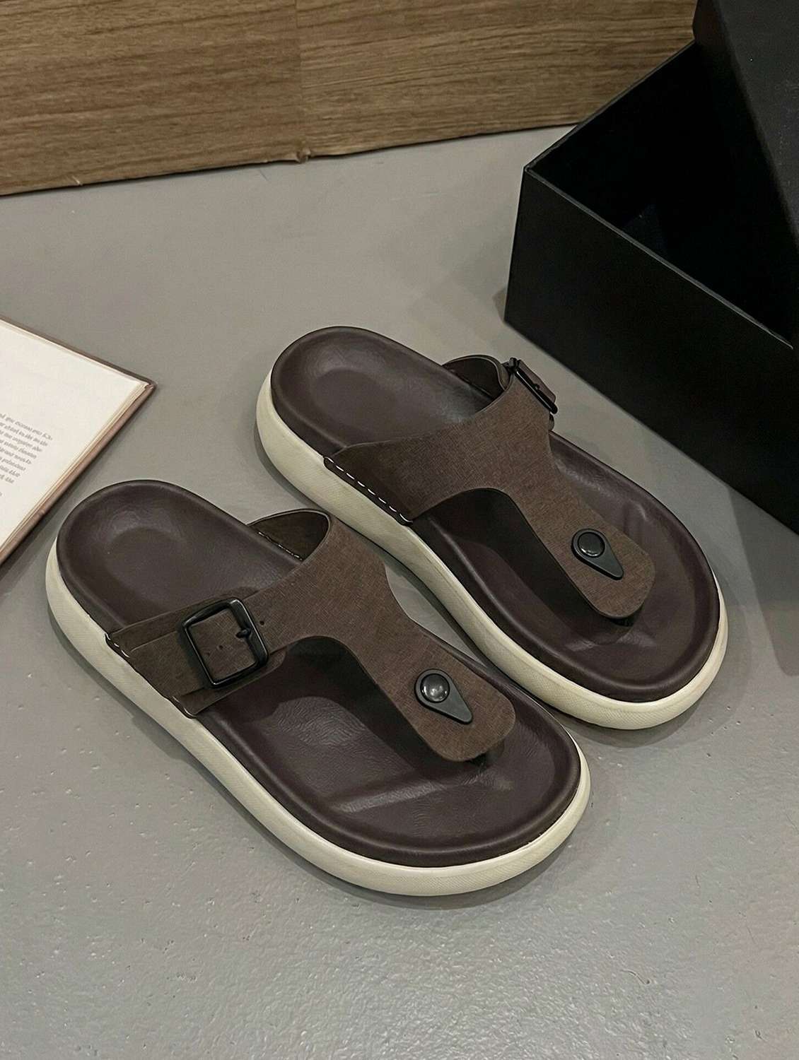 men brown toe separator flip flop