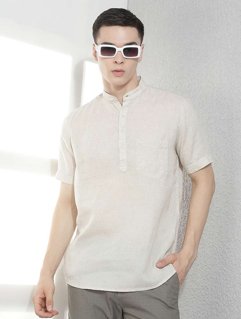 men solid mandarin neck short kurta