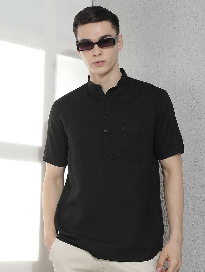 men solid mandarin neck short kurta