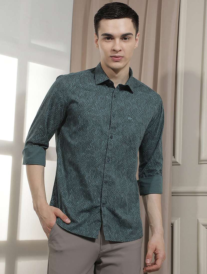 men printed long sleeve slim fit casual shirt