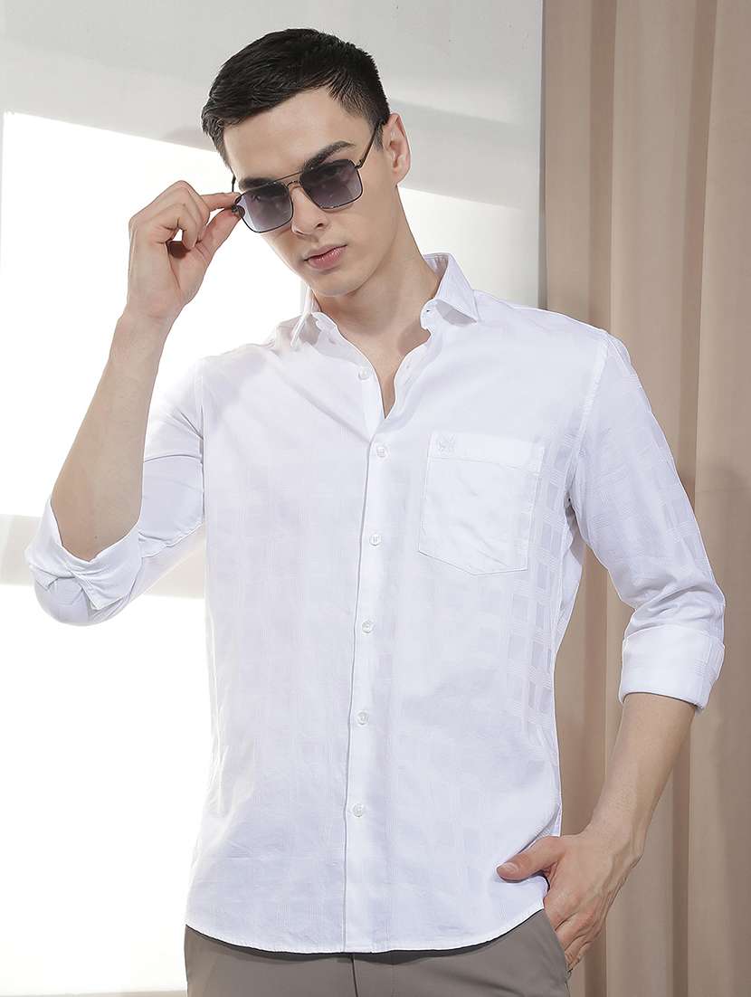 men self design long sleeve slim fit casual shirt
