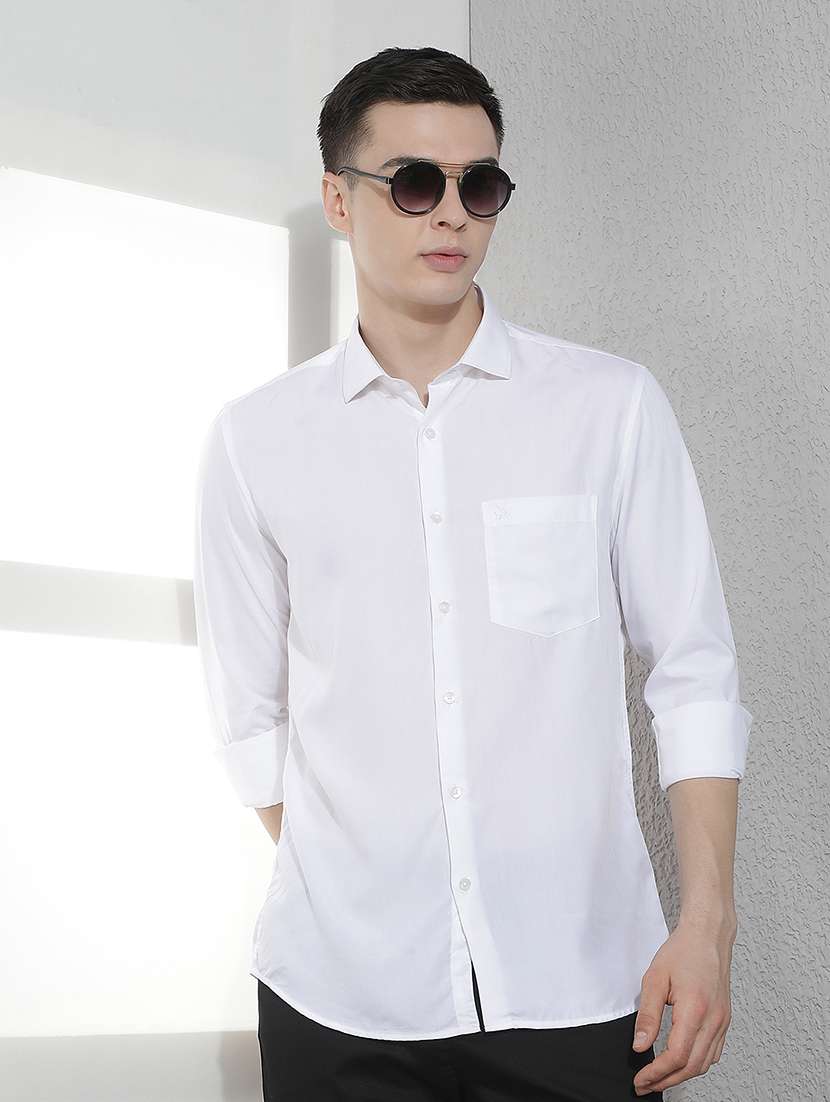 men solid long sleeve slim fit casual shirt