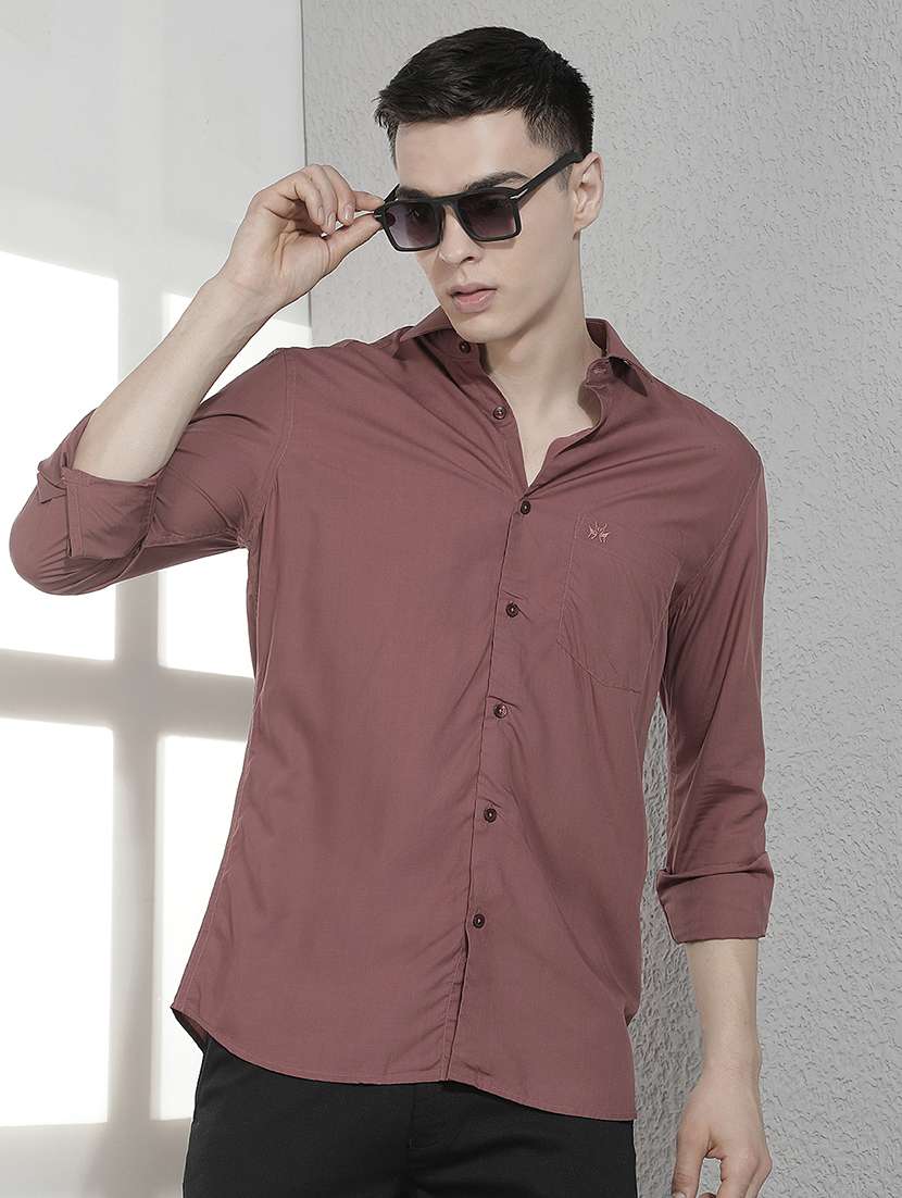 men solid long sleeve slim fit casual shirt