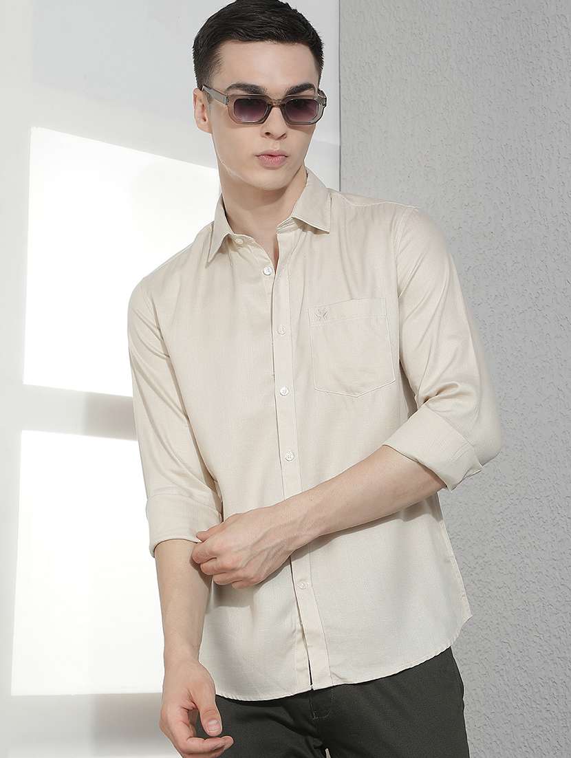 men solid long sleeve slim fit casual shirt