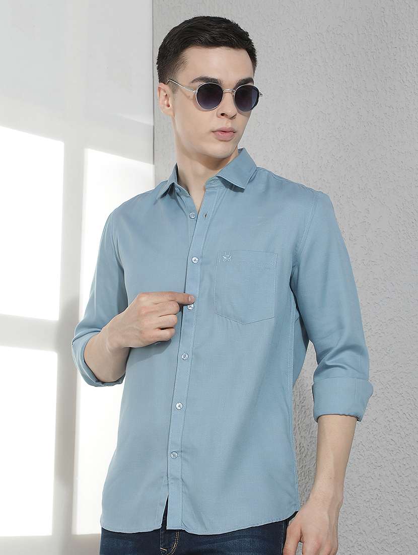 men solid long sleeve slim fit casual shirt