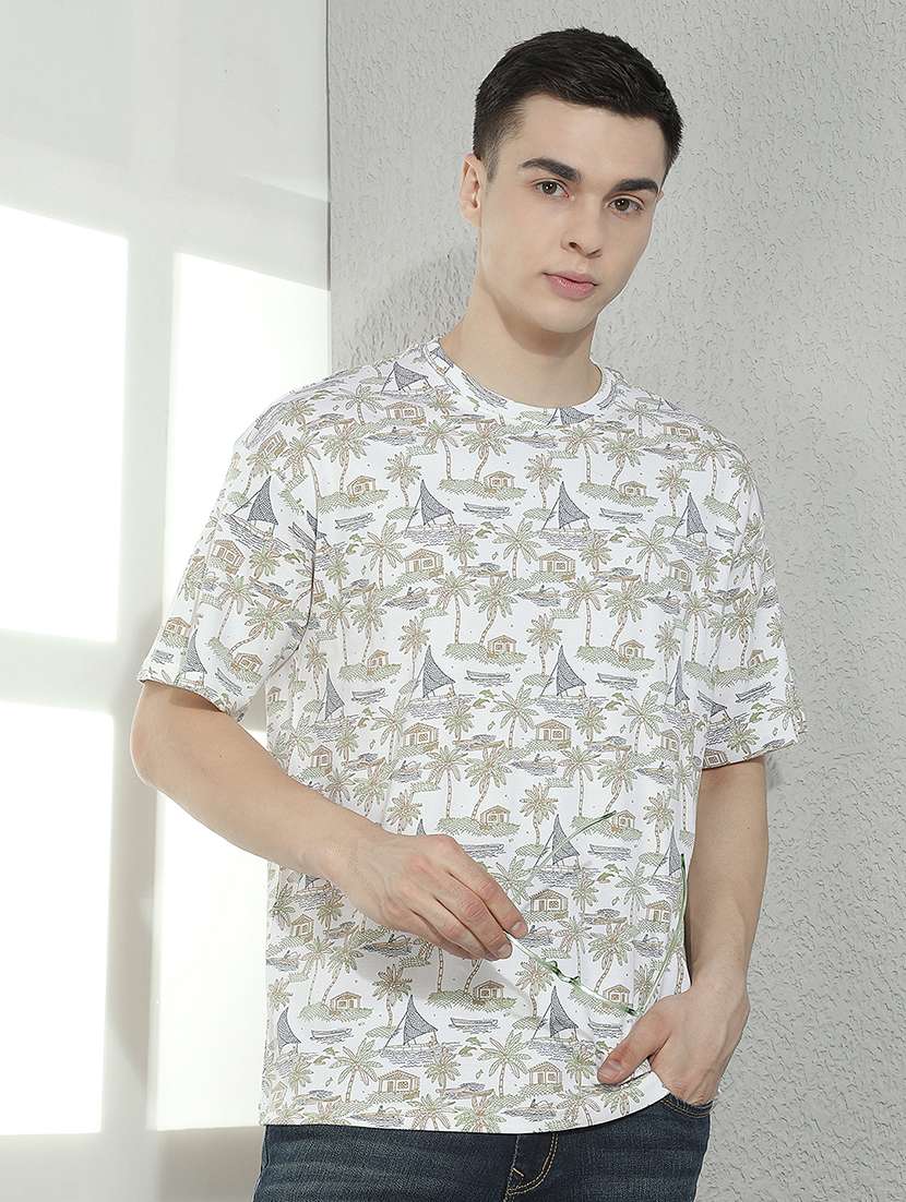 men printed round neck regular t-shirt
