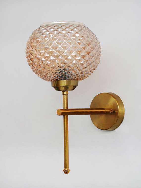 Elegant Brass Wall Sconce With Amber Crystal Globe Glass - 22518950 -  Standard Image - 2