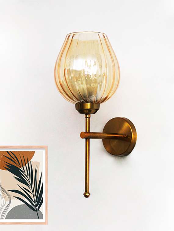 elegant brass wall sconce amber glass lamp fixture - 22518955 -  Standard Image - 2