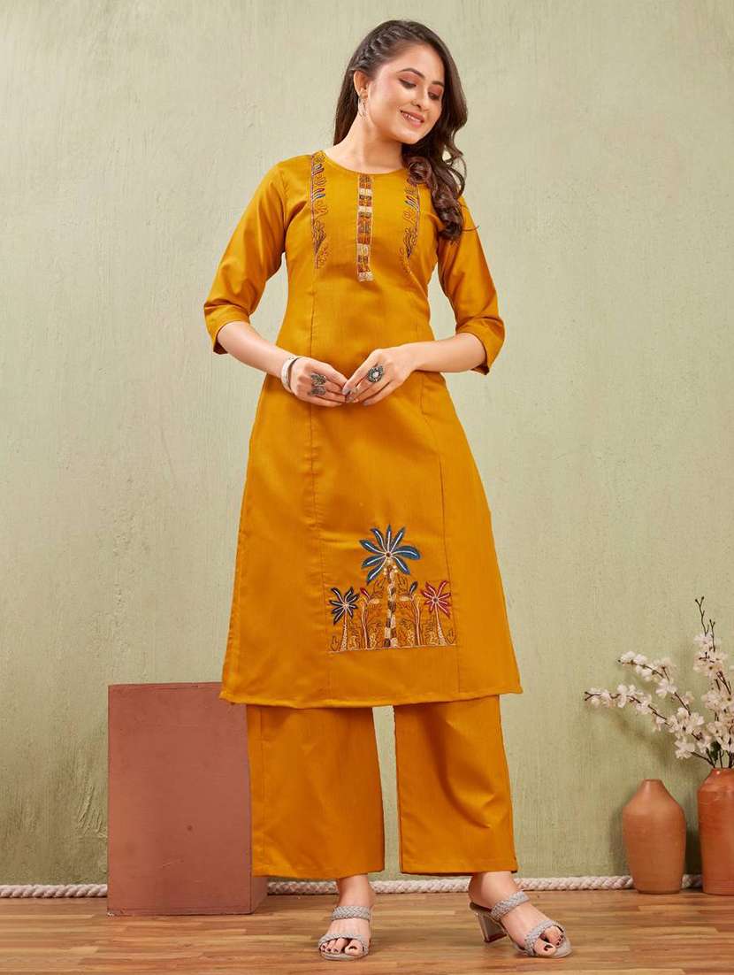 women embroidered three quarter sleeve kurta palazzo set - 22519114 -  Standard Image - 2