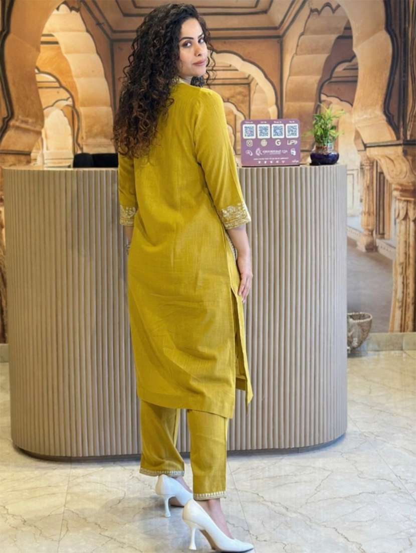women embroidered three quarter sleeve kurta pant set - 22519117 -  Standard Image - 2