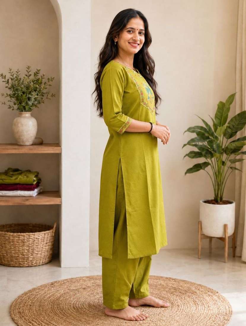 women embroidered three quarter sleeve kurta pant set - 22519121 -  Standard Image - 2