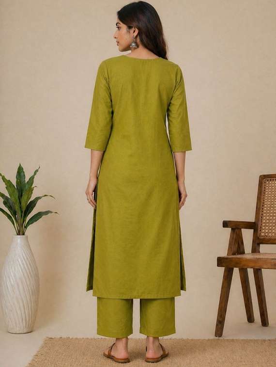 women embroidered three quarter sleeve kurta pant set - 22519123 -  Standard Image - 2