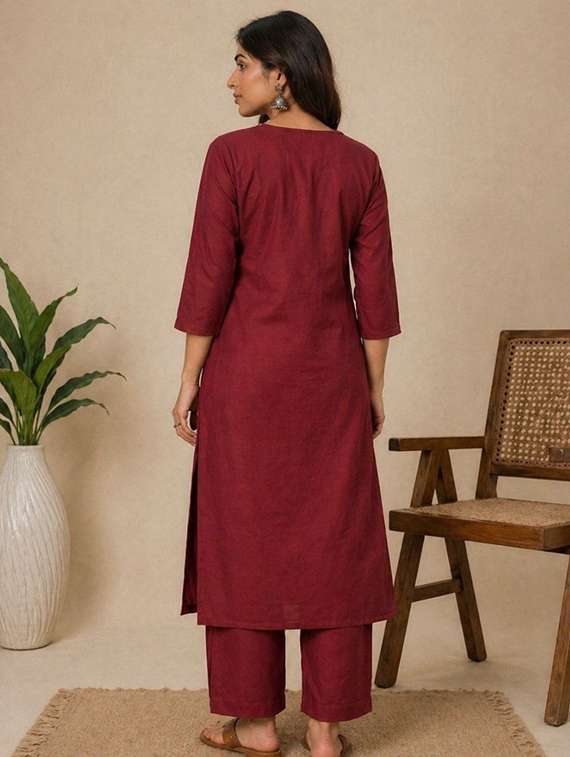 women embroidered three quarter sleeve kurta pant set - 22519124 -  Standard Image - 2