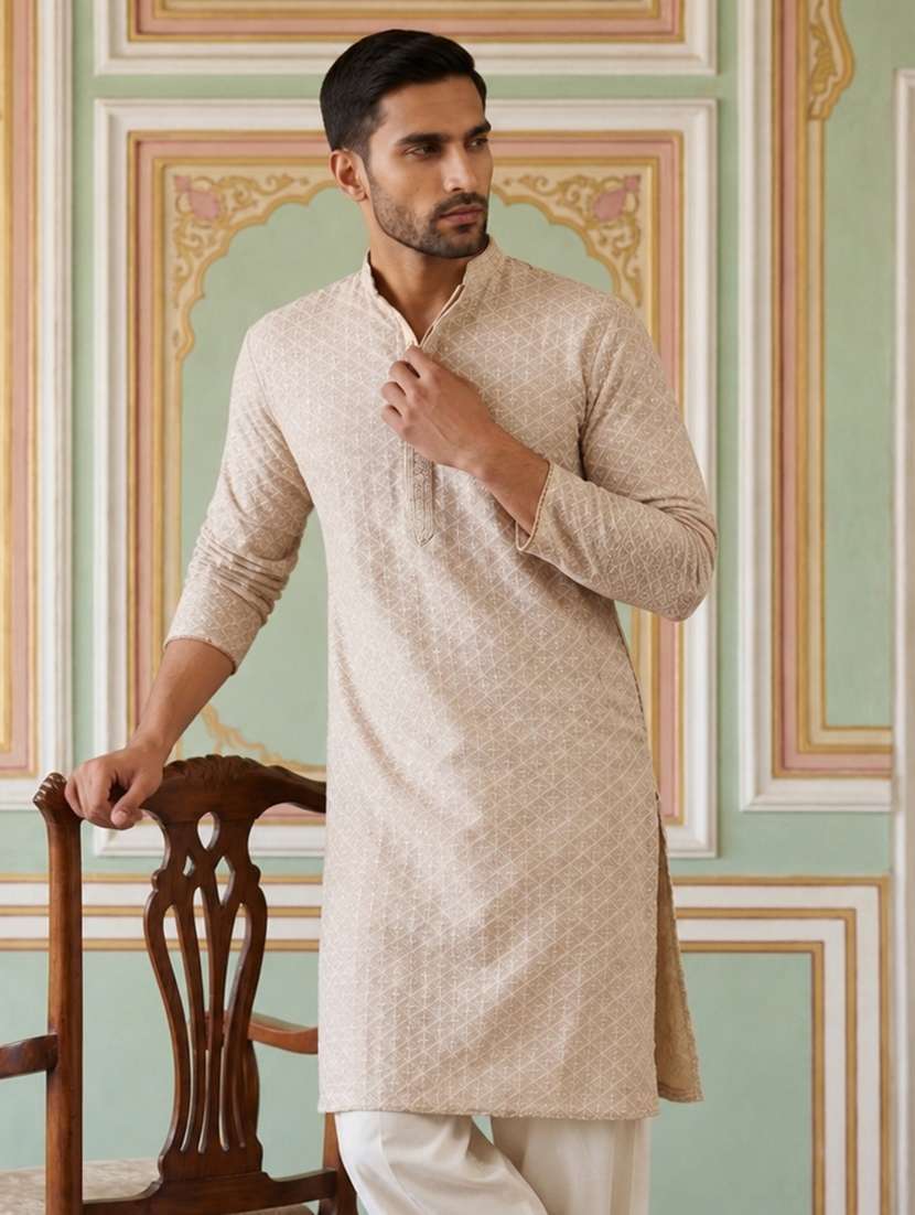 men embroidered mandarin neck long kurta - 22519315 -  Standard Image - 2