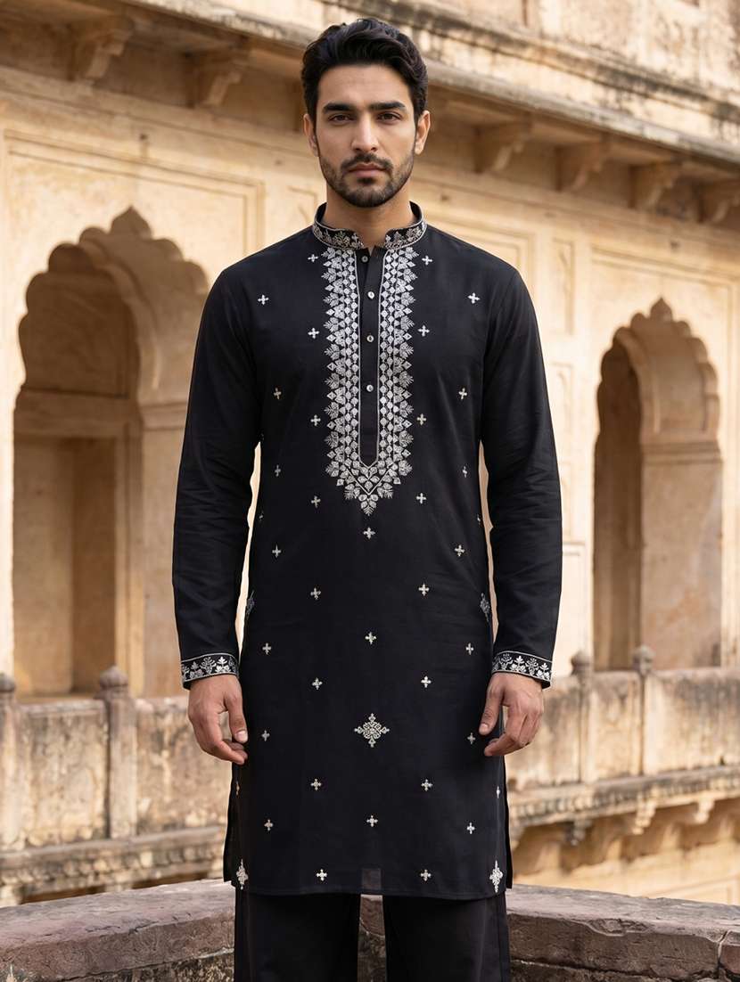 men embroidered mandarin neck long kurta - 22519316 -  Standard Image - 2