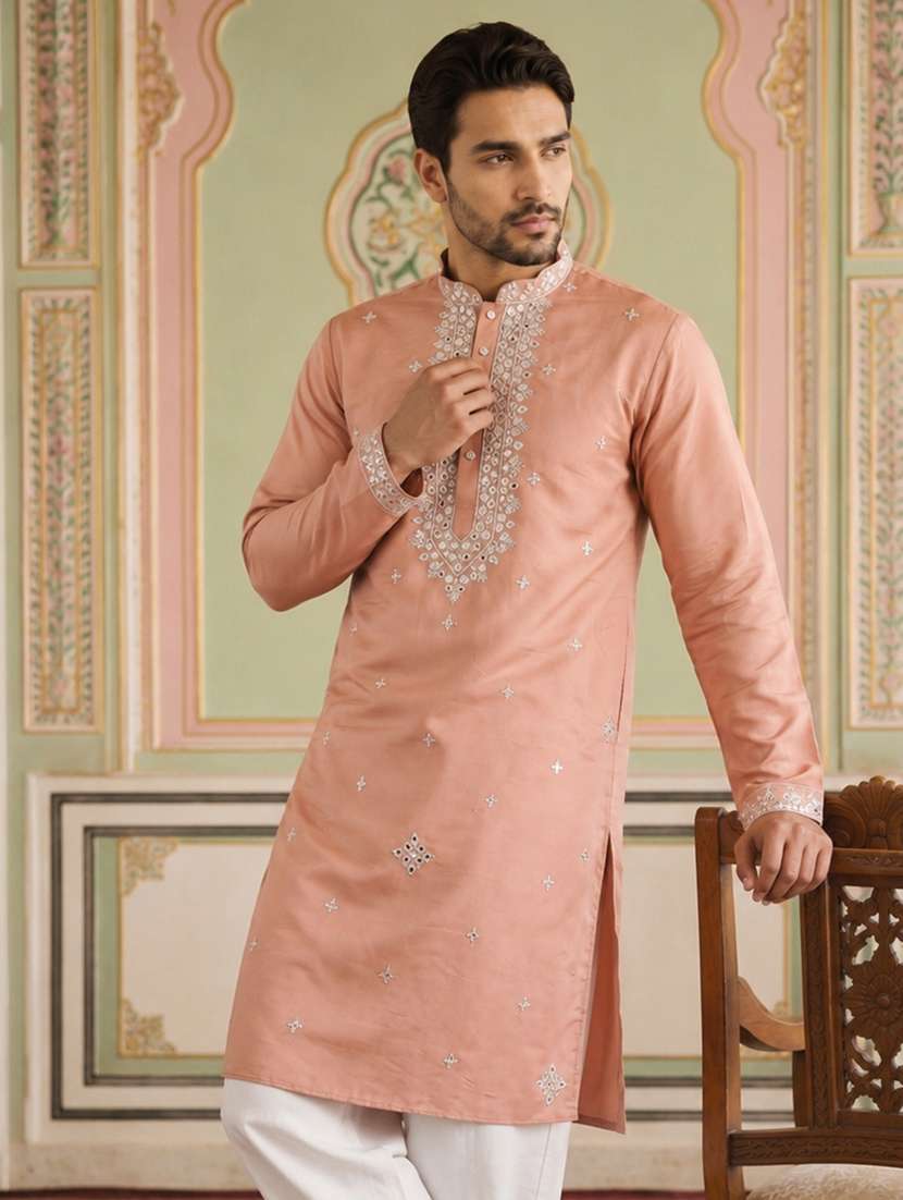 men embroidered mandarin neck long kurta - 22519318 -  Standard Image - 2