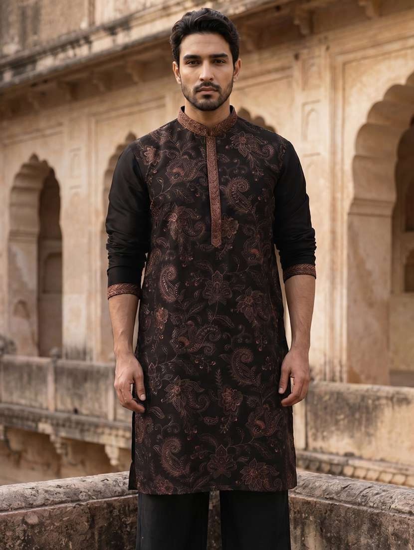 Men Embroidered Mandarin Neck Long Kurta - 22519324 -  Standard Image - 2