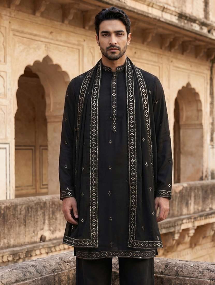 Men Embroidered Mandarin Neck Long Kurta - 22519326 -  Standard Image - 2