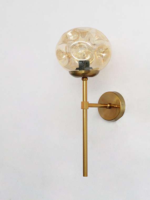 Brass Funner Wall Sconce With Amber Glass Globe Modern Light - 22520649 -  Standard Image - 2