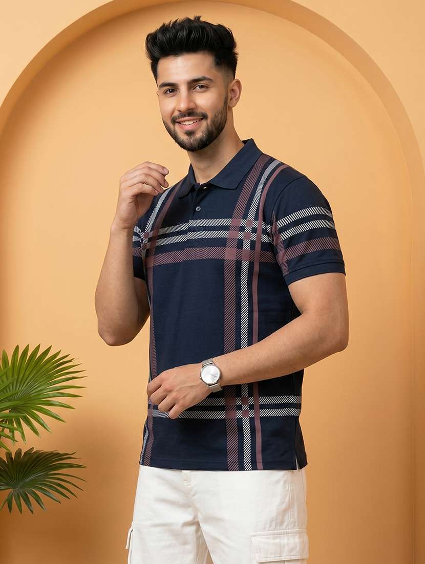 men checkered short sleeve regular fit polo t-shirt - 22520665 -  Standard Image - 2